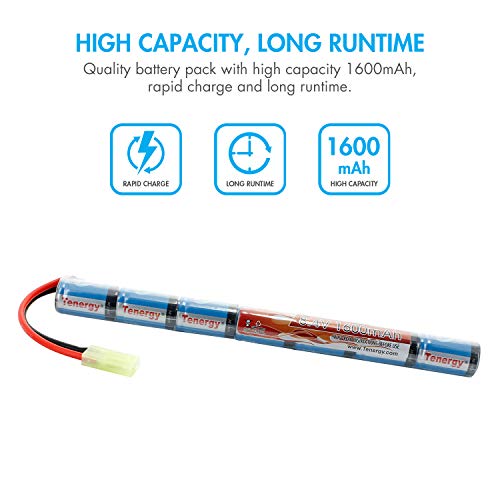Tenergy Airsoft Battery 8.4V 1600mAh NiMH Stick Style Batteries w/Mini Tamiya Connector, Replacement Battery for Airsoft Rifle AEG Guns AK47 CYMA RPK PKM - size: 1 Battery Pack