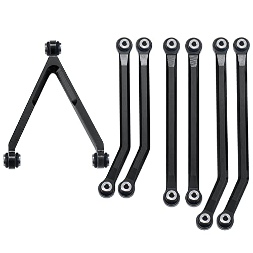 Aluminum Alloy High Clearance Shortened Chassis Link Y Link Pull Rod Set 7PCS SCX24 Upgrade Parts Compatible with 1/24 Axial SCX24 AXI00001 C10, AXI00002 Wrangler JLU, AXI00006 Bronco (Black) | High Clearance Link Set 7PCS Compatible with 1/24 Axial SCX24