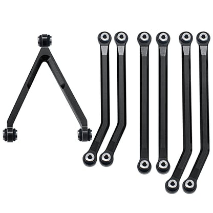 Aluminum Alloy High Clearance Shortened Chassis Link Y Link Pull Rod Set 7PCS SCX24 Upgrade Parts Compatible with 1/24 Axial SCX24 AXI00001 C10, AXI00002 Wrangler JLU, AXI00006 Bronco (Black) | High Clearance Link Set 7PCS Compatible with 1/24 Axial SCX24