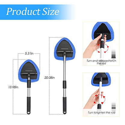 Windshield Cleaning Tool, Car Window Cleaner with Extendable Long Handle and 4 Washable Reusable Microfiber Pads, Auto Interior Exterior Glass Wiper Cleaning Kit Universal for Office and Home (Blue) - color: Blue