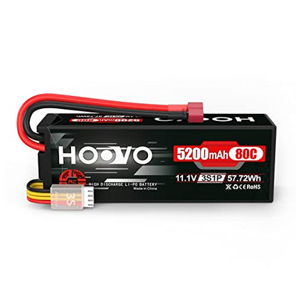 HOOVO 3S Lipo Battery 11.1V 80C 5200mAh RC Battery Hard Case with T Plug | for RC Cars RC Truck Helicopter Airplane