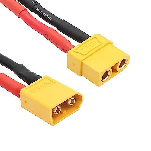 Short XT90 Female to XT60 Male Connector Converter 5cm/1.9inch,XT60 Male to XT90 Female Connector Adaptor with 12AWG Cable for RC ESC and RC Lipo Charger(2Pcs) - style: 2Pcs 5CM - XT90 Female to XT60 Male