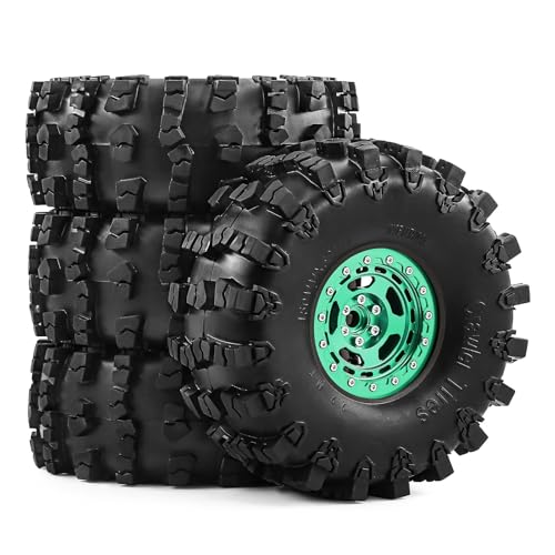 2.2" Beadlock Wheel Rims and Rubber Crawler Tires 150mm (5.91in) for 1/10 RC Crawler SCX10 RBX10 Wraith TRX4 (Green) - color: Green