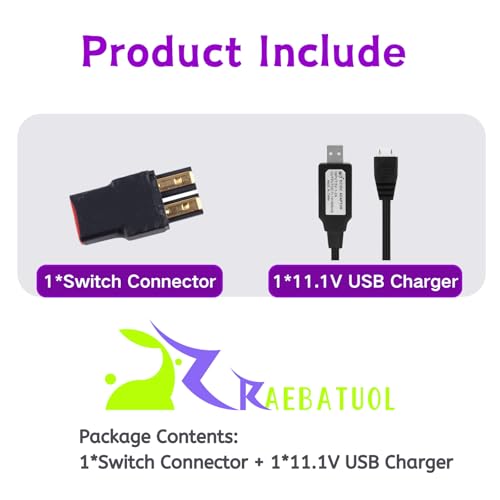 RC Battery Accessory Kit,No Wires TRX Male (Black) Connector Switch to Deans T Female (red) Adapter, for Remote Control Toy Boat FPV Drone Car etc - 1 Pcs with 11.1V USB Charger Cable