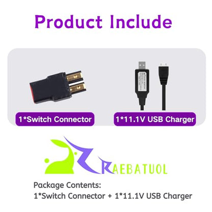 RC Battery Accessory Kit,No Wires TRX Male (Black) Connector Switch to Deans T Female (red) Adapter, for Remote Control Toy Boat FPV Drone Car etc - 1 Pcs with 11.1V USB Charger Cable