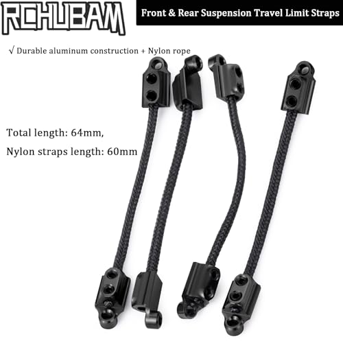 Front & Rear Suspension Travel Limit Straps for LOSI 1/18 Mini LMT Monster | 4PCS RC Shock Absorber Protection Straps,Aluminum & Nylon, 64mm C-C - color: Black