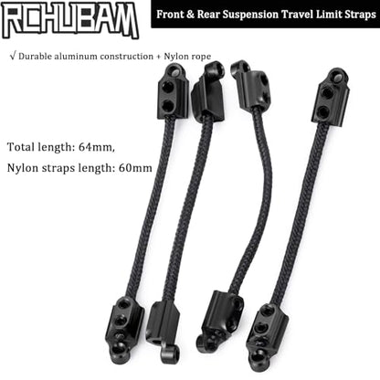 Front & Rear Suspension Travel Limit Straps for LOSI 1/18 Mini LMT Monster | 4PCS RC Shock Absorber Protection Straps,Aluminum & Nylon, 64mm C-C - color: Black