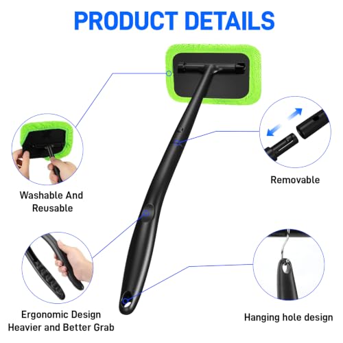 Xindell Interior Windshield Cleaner Tool – Inside Car Window Cleaning Kit with 22“ Detachable Handle, Interior Windshield Squeegee for Clear Vision, Auto Detailing Kit for Car, Home & Outdoor Windows