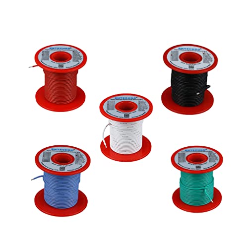 BNTECHGO 20 AWG Silicone Wire Kit 5 Color Each 100ft Stranded Tinned Copper | Flexible 20 Gauge Stranded Wire Silicone Rubber Insulation For RC Models, Drone, Robot, Battery, EV Charger, 3D Printer, DIY - size: 5 Colors Each 100ft, style: 20 AWG silicone