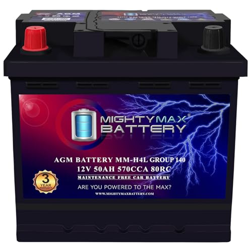 Mighty Max Battery MM-H4L Start and Stop Car BCI Group Size 140 Positive Terminal on Left Side [+ -] 12V 50 AH, 80RC, 570 CCA Rechargeable AGM Car Battery - style: Group 140