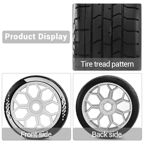 4PCS RC Highway Off-Road Truck Wheels & Tires - Compatible with 1/8 Typhon 6S BLX, 1/7 Infraction 6S BLX/Limitless - Foam Insert Plastic Rims （2 Big & 2 Small ） (White（4pcs）) - color: White（4pcs）