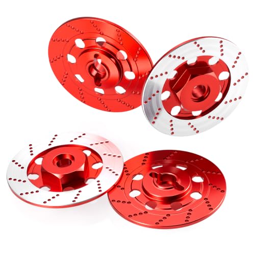 4PCS MORFUM RC Aluminum Alloy Hex Drift Wheels Rim Tires Hub Brake Disc Compatible with Sakura D4 AWD RWD 1/10 RC Drift Crawler Car Upgrade Parts (Red) - color: Red