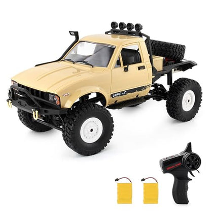 GoolRC RC Truck, WPL C14 RC Crawler 1/16 Scale Remote Control Car, 4WD All Terrain Off Road Semi Truck, 2.4GHz RC Climbing Car with LED Lights and 2 Batteries for Adults (Yellow) - color: Yellow