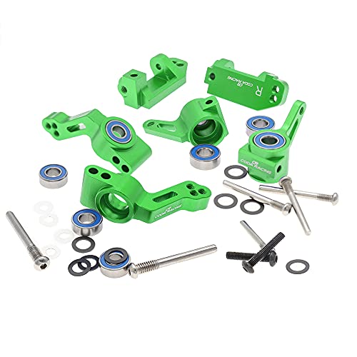RC Alloy Caster Block&Steering Blocks&Rear Stub Axle Carriers for Traxxas 1/10 2WD Slash, Stampede, Rustler, Nitro Slash-Replaces Part 3736 3632 3752 - color: Green