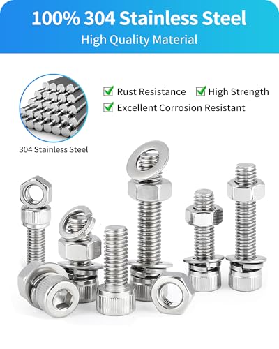 Metric Screw Assortment, 1280PCS Metric Bolt Assortment Kit M3 M4 M5 M6 Machine Screws with Lock & Flat Washers, 304 Stainless Steel Hex Socket Head Cap Screws Nuts and Bolts Kit (Silver) - size: M3M4M5M6 1280PCS