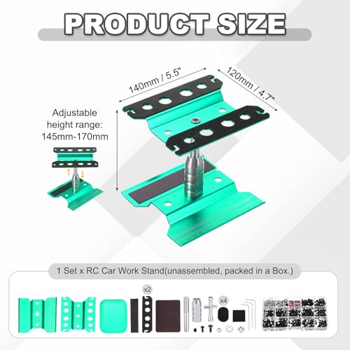 MECCANIXITY 1 Set RC Car Work Stand Lift Lower Aluminum Repair Workstation 360 Degree Rotation with Green Screw Tray and Screw Box for 1/8 1/10 1/16 Scale RC Car Crawler Truck Vehicle (Green) - color: Green