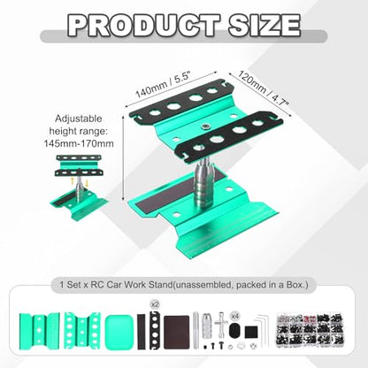 MECCANIXITY 1 Set RC Car Work Stand Lift Lower Aluminum Repair Workstation 360 Degree Rotation with Green Screw Tray and Screw Box for 1/8 1/10 1/16 Scale RC Car Crawler Truck Vehicle (Green) - color: Green