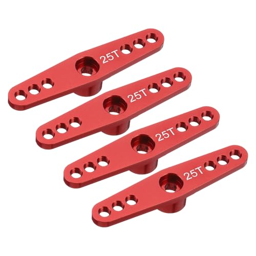MECCANIXITY 4 Pcs Aluminum Servo Horn 25T Servo Horn Steering Double Arms 47mm Length Red Suitable for DIY RC Car/Boat/Airplanes Boat Model Accessories - color: Red