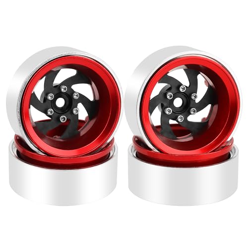 ModuWheel 1.3" Negative Offset Aluminum + Carbon Fiber Base Beadlock Wheels for 1/24 1/18 SCX24 TRX4m Ascent-18 RC Crawler (red) - color: red