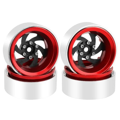ModuWheel 1.3" Negative Offset Aluminum + Carbon Fiber Base Beadlock Wheels for 1/24 1/18 SCX24 TRX4m Ascent-18 RC Crawler (red) - color: red