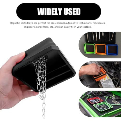 2PCS Collapsible Magnetic Parts Tray, 4.5" Square Silicone Tool Tray with Double-Sided Magnetic Base, Foldable Bowls Small Metal Parts Holder for Screws Bolts Nuts Washers (Black) - color: Black, size: 2PCS