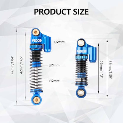 FCX24 Shocks 47MM Oil-Filled Shocks Absorber With Springs | Long Travel Shocks For FMS FCX24 FCX18 Upgrades 1/24 1/18 RC Crawler - color: Blue