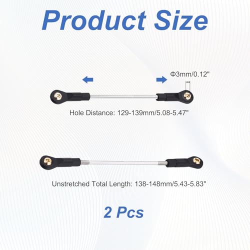 MECCANIXITY 2Pcs Adjustable Turnbuckles Camber Links, 129-139mm Turnbuckle Rod Steering Servo Linkage with M3 Ball Head Rod Ends for RC Car Replace Parts DIY - size: 129-139mm