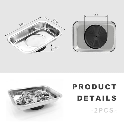 2 PCS Magnetic Tray Holders, Stainless Steel 3.6"x2.5" Rectangle Trays Metal Parts Holder with Strong Magnet, Heavy Duty Thickened Trays for Screws Bolts Nuts Washers Pins - color: Rectangle