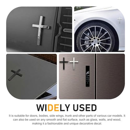 2 PCS Metal Cross Badge Decal, Alloy 3D Cross Auto Sticker, Self-adhesive Scratch Covering Emblem Sticker, Universal for Car Trunk Rear Fender Side Fender (Black)
