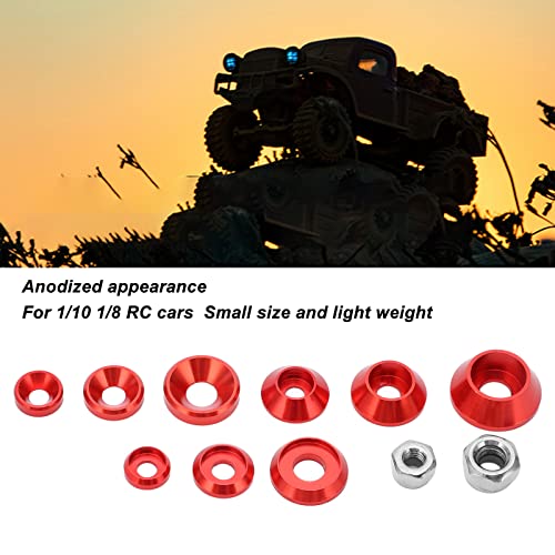 RC Screw Washer Kit Aluminum Alloy CNC Machined Flat Round Cup Head Washers and Nuts for 1/10 1/8 RC Cars, Anodized Lightweight Hardware Set with 125 PCS in Plastic Box (Red) - color: Red