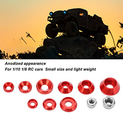 RC Screw Washer Kit Aluminum Alloy CNC Machined Flat Round Cup Head Washers and Nuts for 1/10 1/8 RC Cars, Anodized Lightweight Hardware Set with 125 PCS in Plastic Box (Red) - color: Red