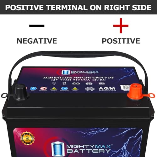 Mighty Max Battery MM-G24F Start and Stop Car BCI Group Size 24F 12V 70Ah, 120RC, 710 CCA Rechargeable AGM Car battery - style: Group 24F