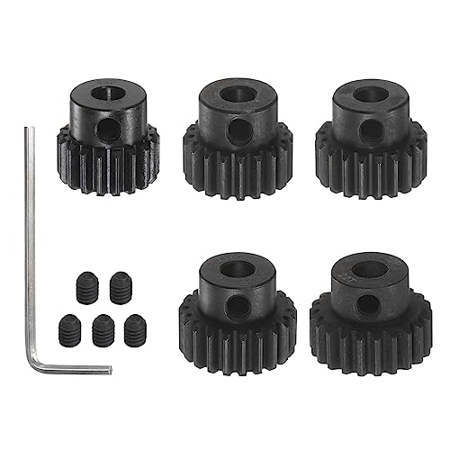 HARFINGTON 32P Hardened Pinion Motor Gear Set 5pcs 18T 19T 20T 21T 22T Fit 5mm RC Motor Shaft 0.8 Metric Pitch 32 Pitch Gears for RC Car, with Hex Key