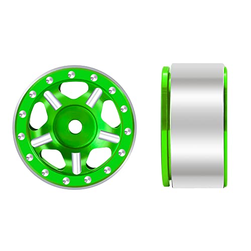 RCLIONS 4pcs Aluminum Alloy 1" Micro Beadlock Wheels Rims for All 1:24 Scale Axial SCX24 RC Crawler Car Upgrades Accessories (Green) - color: Green