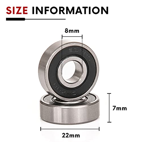 10 PCS 608-2RS Double Black Rubber Sealed Deep Groove Ball Bearings 8x22x7mm, Deep Groove Ball Bearing ABCE-3 Pre-Lubricated, Chromium Bearing Steel (608-2RS-BK, 10) - size: 608-2RS-Black