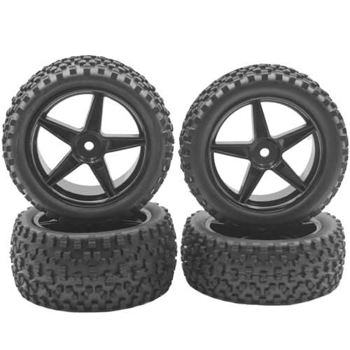 4Pack ShareGoo 12mm Hex Wheel 5 Spoke Rims High Grip Rubber Tires Front Rear Tyres with Sponge 88mm/3.46" for 1/10 RC Off-Road Buggy