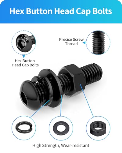 1800PCS Metric Screw Assortment, Metric Bolt Assortment Kit M2 M3 M4 M5 Machine Screws with Lock & Flat Washers, Grade 10.9 Alloy Steel Hex Socket Button Head Black Screws Nuts and Bolts Kit (Black) - size: M2M3M4M5 1800PCS