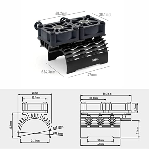 RC Motor Fan Cooling Heatsink, 8.4V 36mm Dual Cooling Fans RC Motor Heatsink Cover 28000RPM for Replacement (Black)