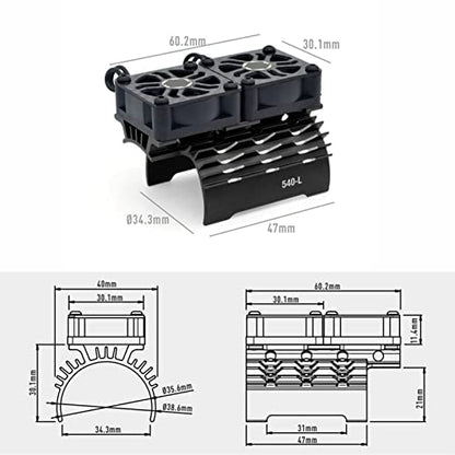 RC Motor Fan Cooling Heatsink, 8.4V 36mm Dual Cooling Fans RC Motor Heatsink Cover 28000RPM for Replacement (Black)