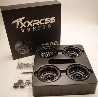 Adjustable 2 Offsets RC 2.2 Beadlock Wheels Rims Hub 1/10 Crawle Wheel Car Aluminum for Remote Control SCX10 Capra Wraith Trx4 Upgrades (4PC) (Bright Black) - color: Bright Black