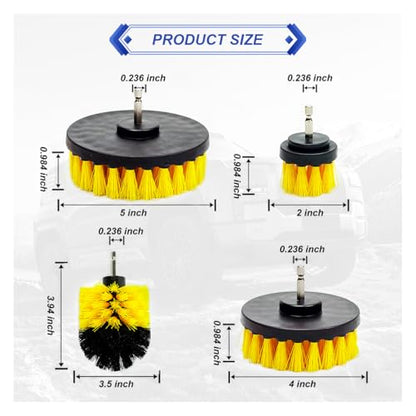 ZIMISI 4PCS Drill Brush Attachment Set, Mult-Purpose Car Wash Brush, Rotary Detailing Brush Set, Car Carpet Cleaner Brushes for Wheel, Grout, Shower, Bathroom, Floor (Yellow)