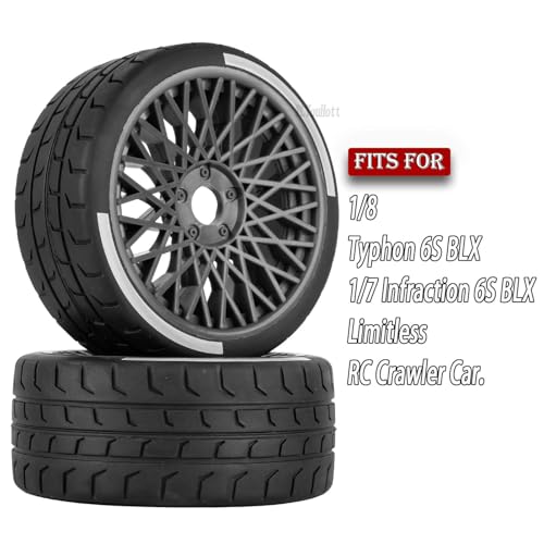 RC (4PCS) Wheels and Tires for 1/8 Typhon 6s BLX,1/7 Infraction 6S BLX/Limitless,RC Highway Truck Tires,Plastic Wheel with Foam Inserts,Grey - color: Grey- (Wheel Tires)