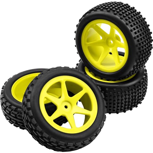 4Pcs HIRCQOO OD 88mm/3.46" Front Rear Rubber Tire Tyre & Plastic Wheel Rims 12mm Hex Compatible with Redcat Shockwave HPI HSP ExceedRC Kyosho 1/10 Scale Off Road Buggy (Yellow) - color: Yellow