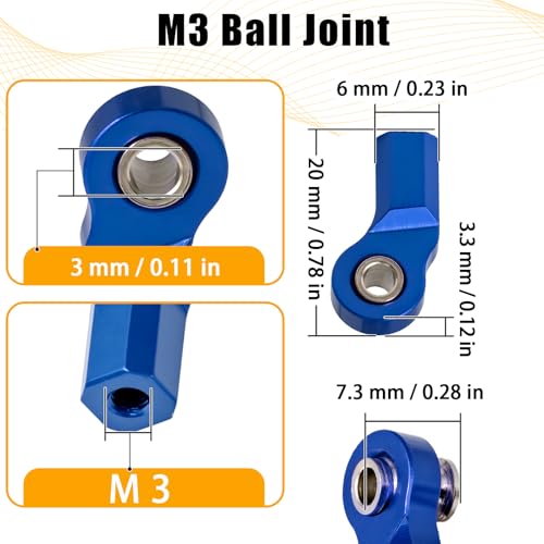 6PCS M3 Tie Rod End Joint Bend Ball Head Holder Linkage Aluminum 4.8mm Ball Cup Compatible with 1/10 Axial SCX10, Traxxas TRX-4, Tamiya CC01, Redcat Gen7, HSP RC Crawler/Trucks (Blue) - color: Blue