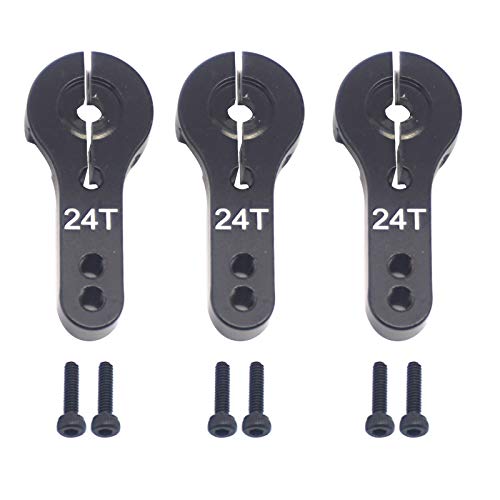 5Pack Share Goo Aluminum 24T Servo Horn M3 Threads Motors Steering Arm Compatible with Hitec Servo Motor RC Car Truck Buggy Airplane (Black) - color: Black