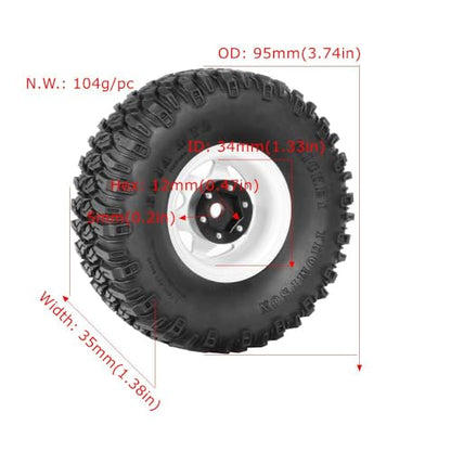 4PCS 1.55 Inch Aluminum Alloy Beadlock Wheel Rim Tyre and 95mm Rubber Tires Set for 1/10 RC Rock Crawler Car Upgrade Parts for Tamiya Axial AX90069 D90 TF2 CC01 LC70(6Spoke-White) - color: 6spoke-white