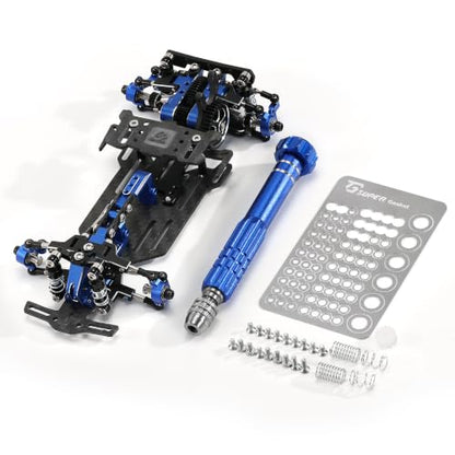 RC Car Frame, 1/24 1/28 TG Super Assembled Mini Rear Drive RWD Drift Racing Car Frame Body Kit with Tools DIY Parts (Blue) - color: E.blue