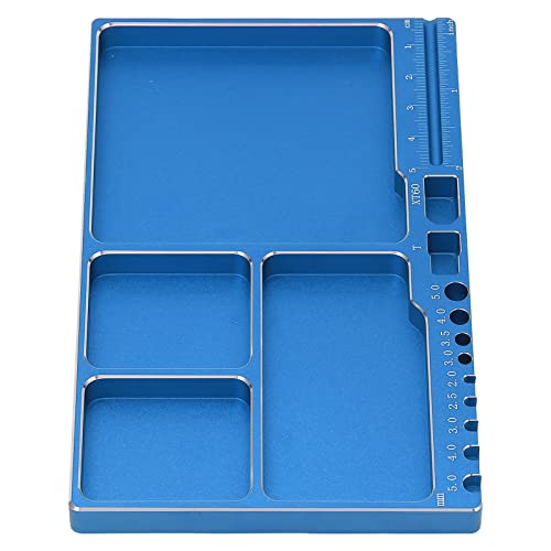 RC Magnetic Tray Aluminium Alloy RC Screw Tray RC Repair Tool with Pad Widely Used for RC Airplane Car (Blue) - color: Blue
