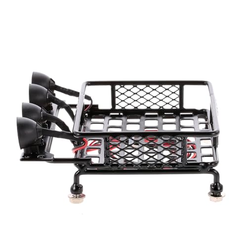 HUIOP RC Luggage with Light, Roof Rack Luggage Carrier with Light Bar for 1/10 RC Crawler Axial SCX10 D90 110 TRAX4 HSP RC Car Parts