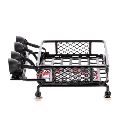 HUIOP RC Luggage with Light, Roof Rack Luggage Carrier with Light Bar for 1/10 RC Crawler Axial SCX10 D90 110 TRAX4 HSP RC Car Parts